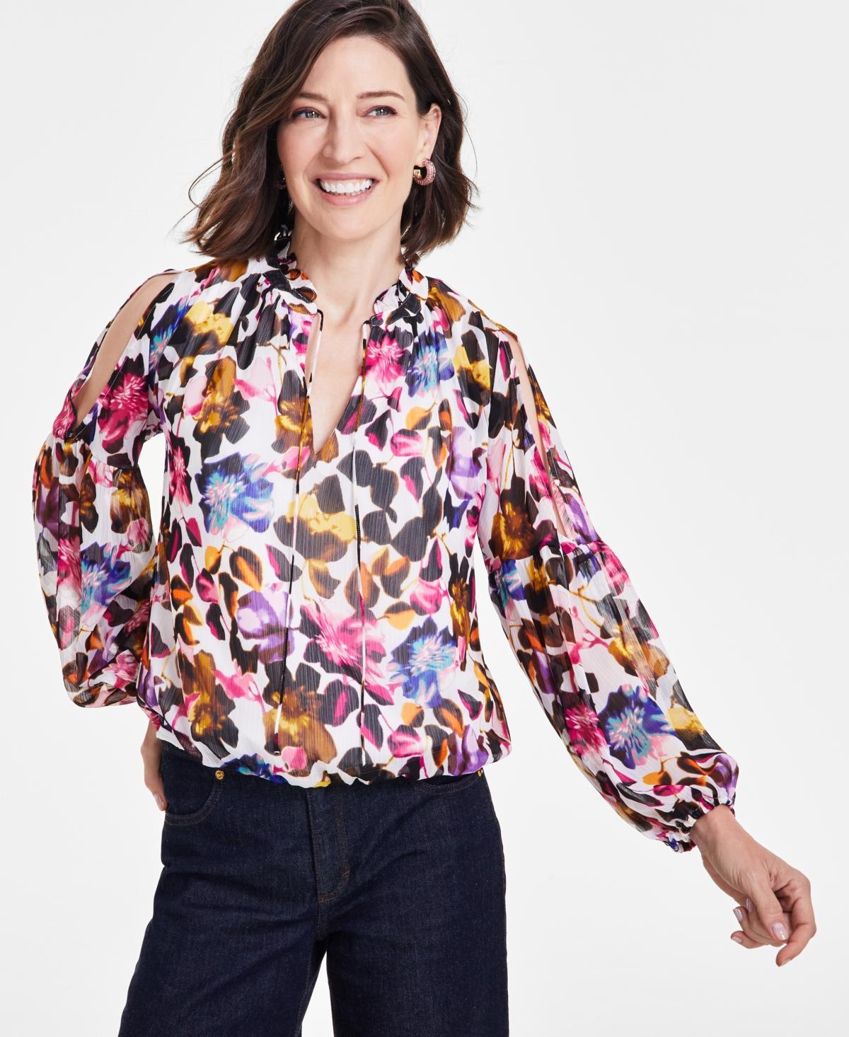 I.n.c. International Concepts Womens Crinkle Chiffon Cold-Shoulder Blouse, Created for Macys Product Image