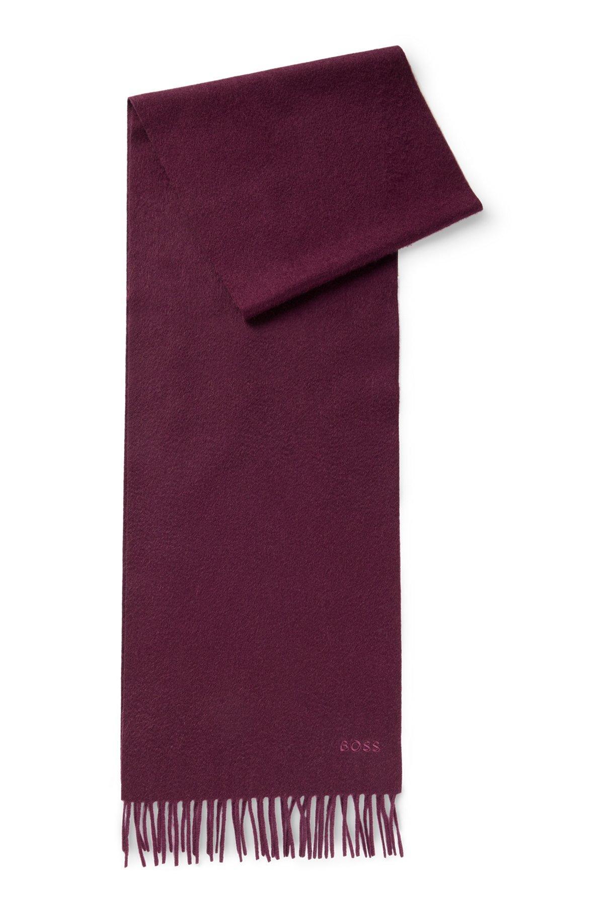 Italian-cashmere scarf with fringing and embroidered logo Product Image