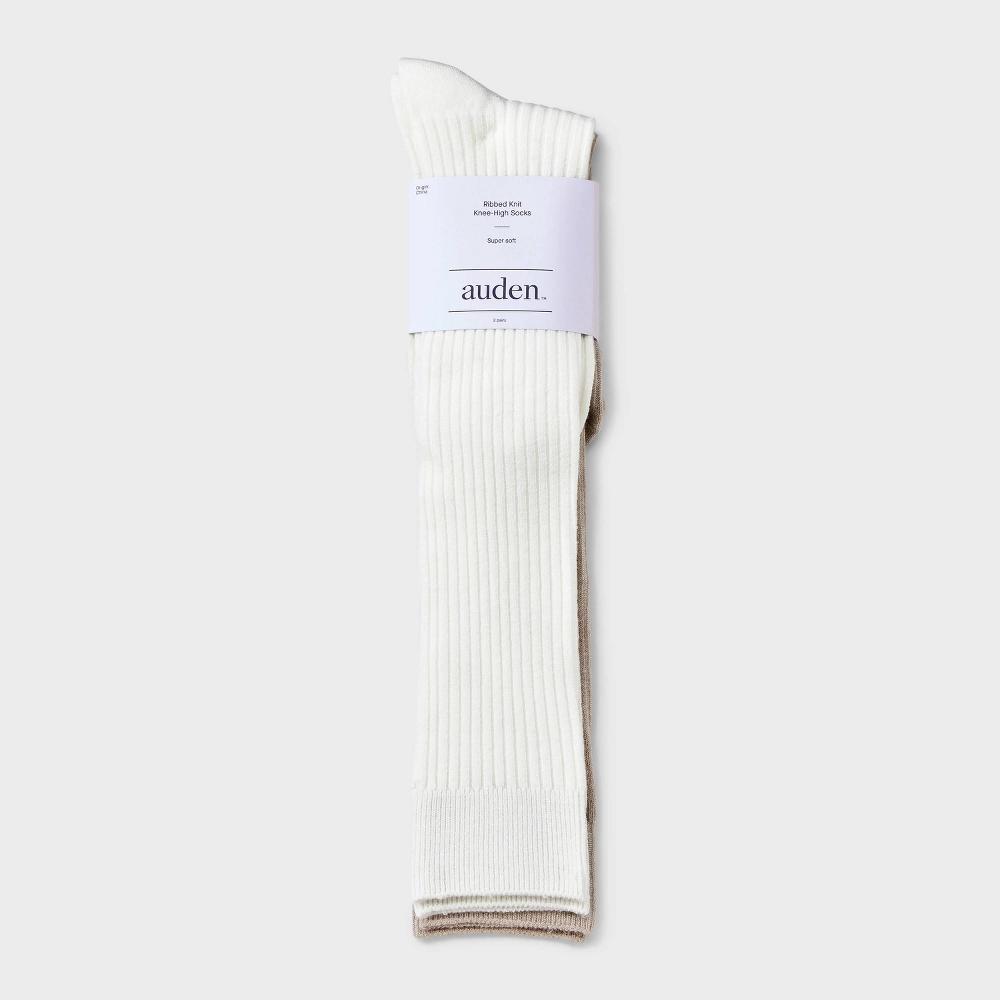 Women's Ultra Soft Everyday Rib-Knit 2pk Knee High Socks - Auden™ Ivory/Tan 4-10 Product Image