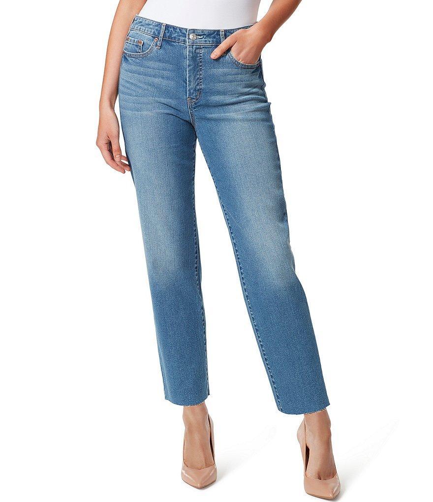 Jessica Simpson Spotlight High Rise Raw Hem Straight Jeans Product Image