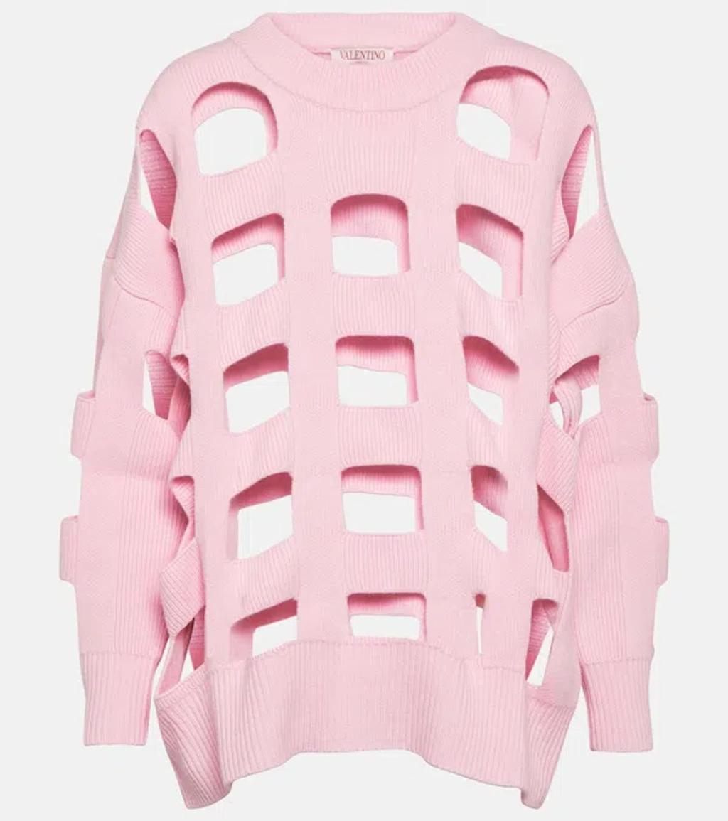 VALENTINO Cutout Wool Sweater In Pink Product Image