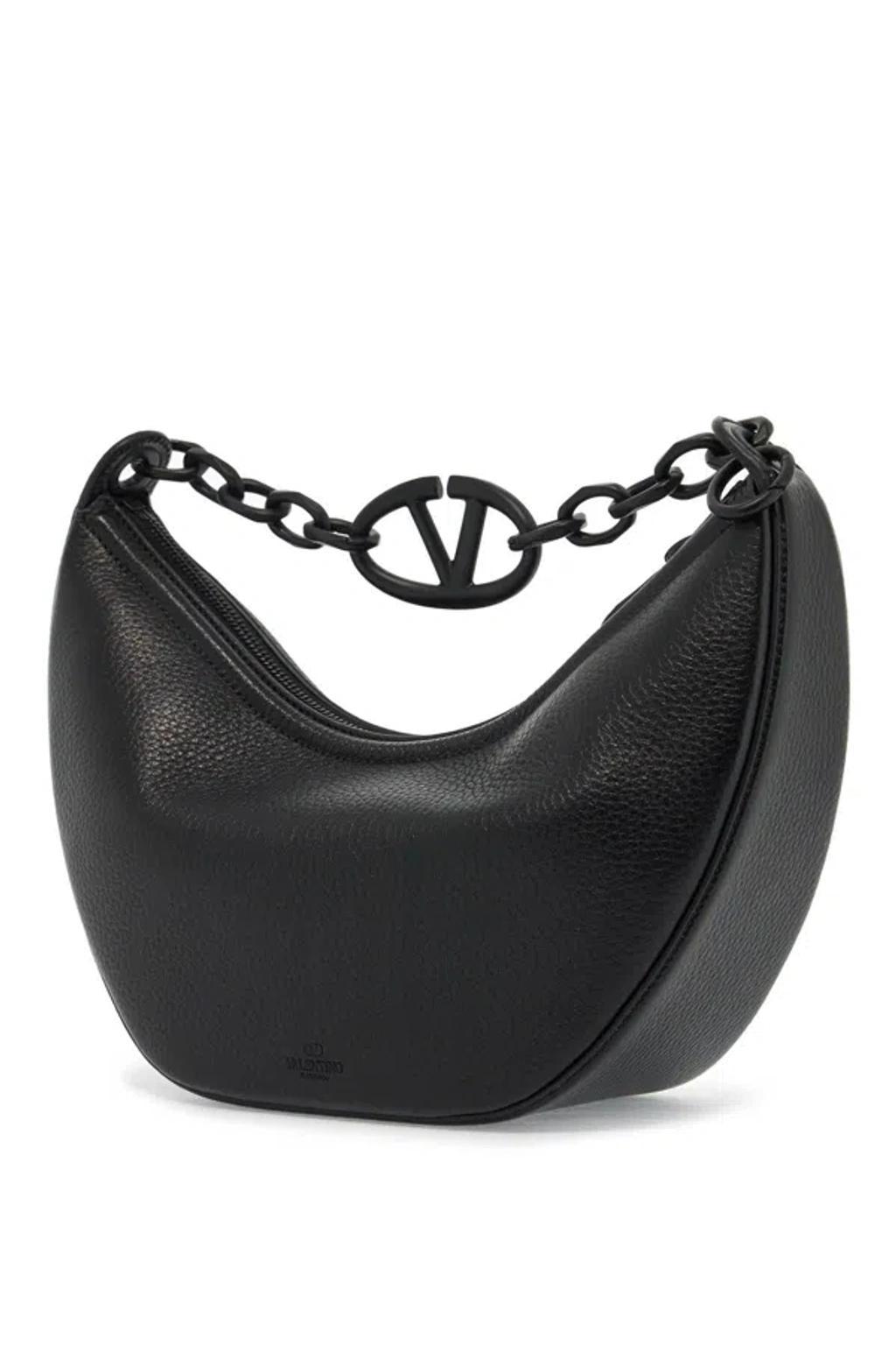 VALENTINO GARAVANI Small Vlogo Moon Bag Hobo In Hammered Leather In Black Product Image