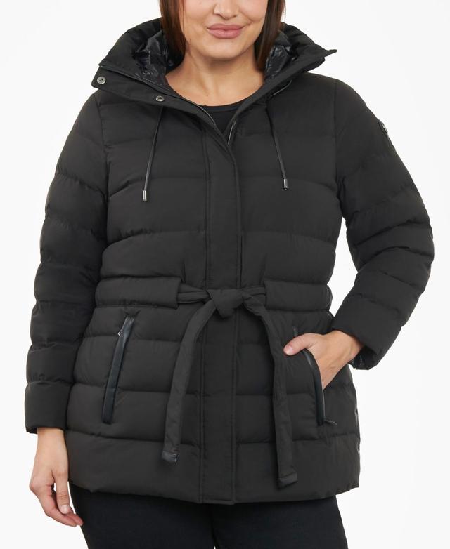 Michael Michael Kors Womens Plus Size Belted Packable Puffer Coat Product Image