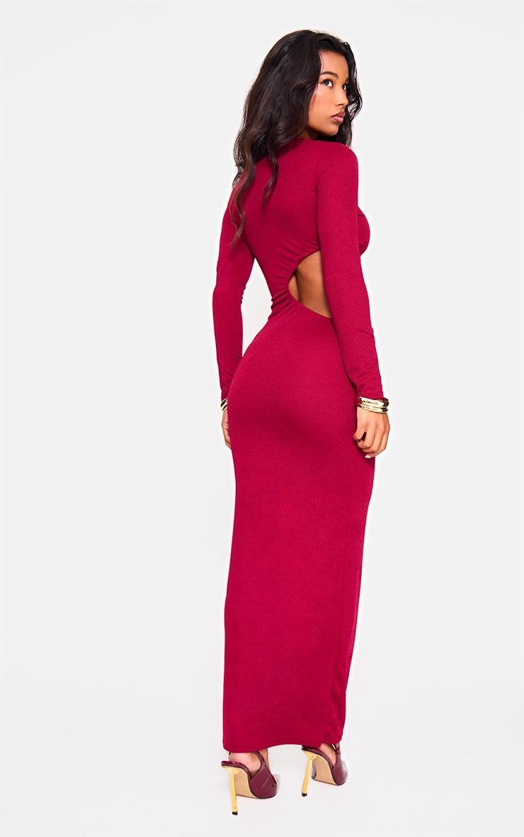 Dark Red Long Sleeve Cut Out Maxi Dress Product Image