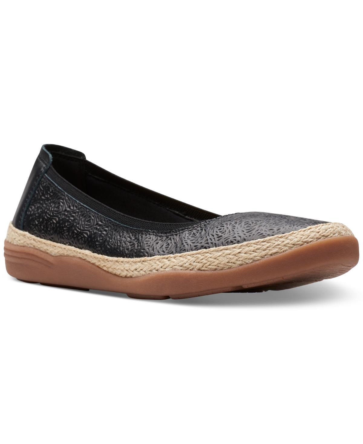 Clarks Womens Elaina Rae Textured Jute-Trim Flats Product Image