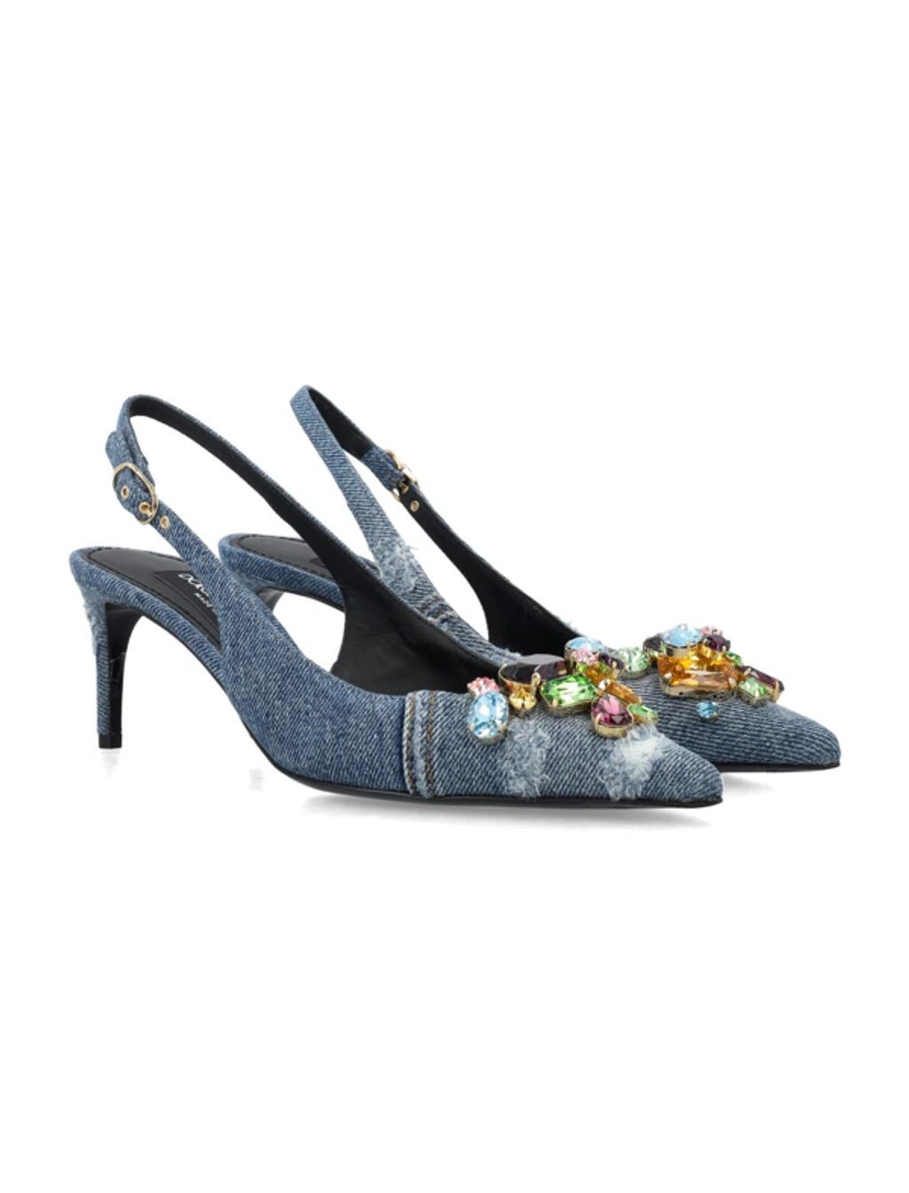 Denim Crystal Slingback Pumps In Grey Product Image