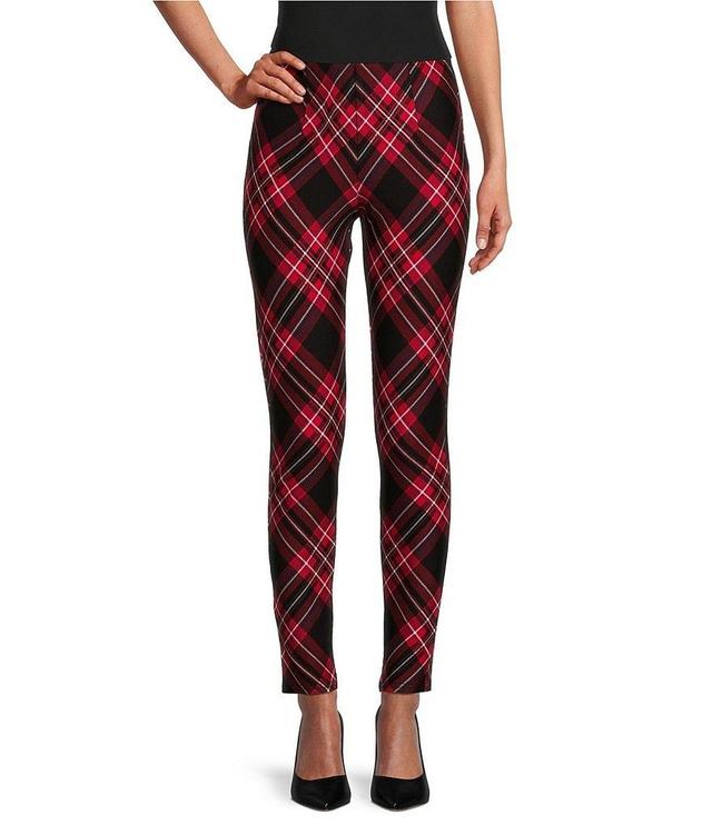 Slim Factor by Investments Ponte Knit Red Plaid Print No Waist Leggings Product Image