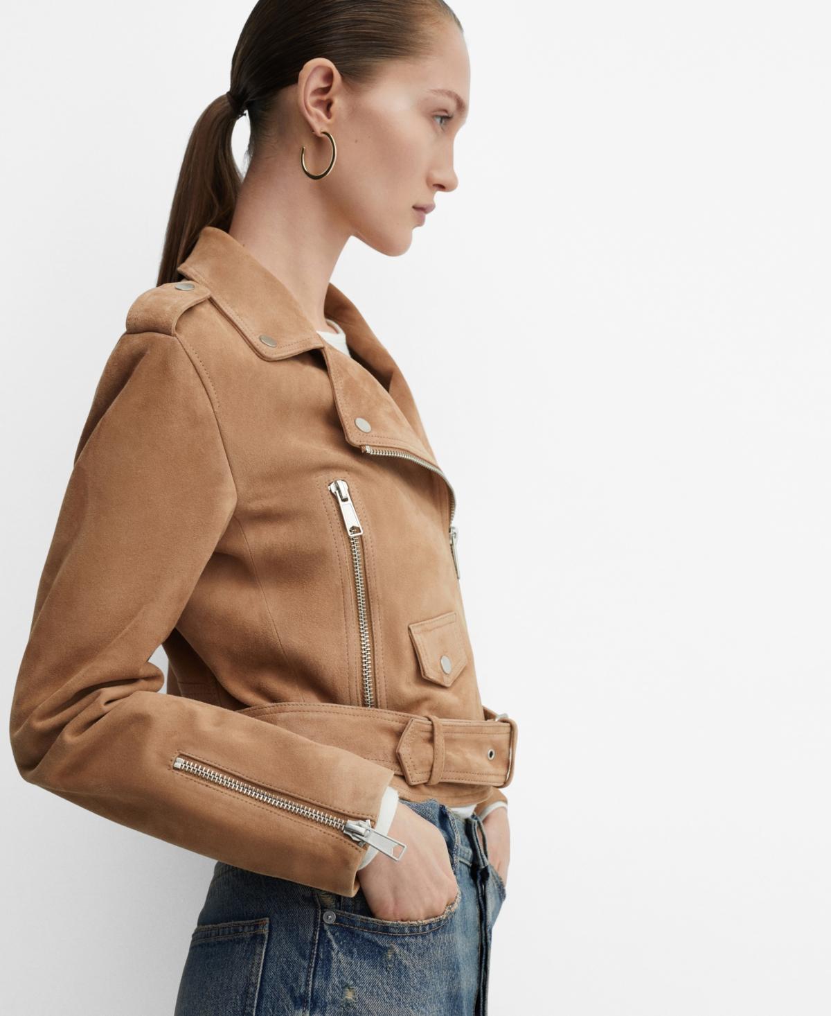 Mango Womens Leather Biker Jacket Product Image