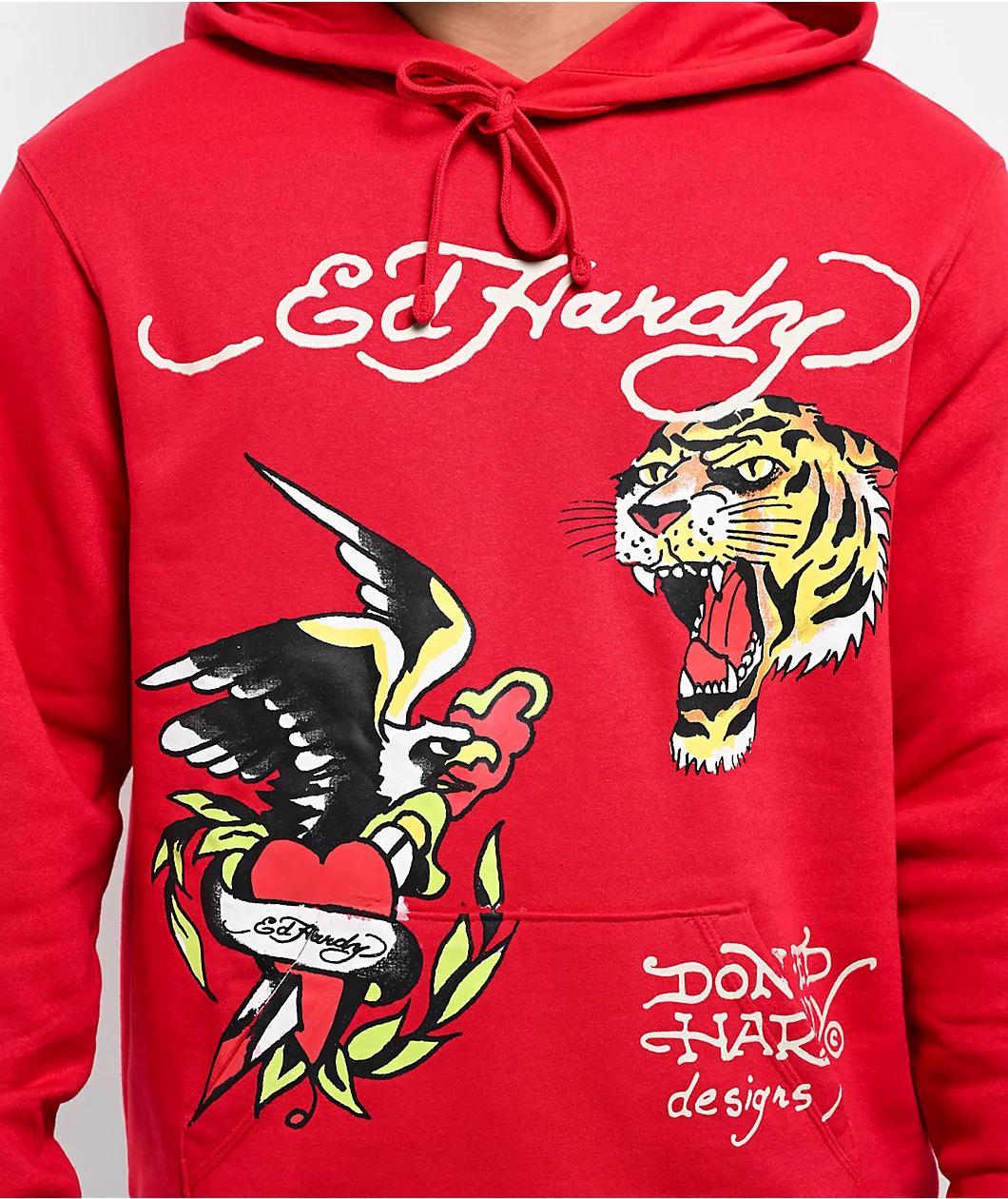 Ed Hardy Eagle Tiger Red Hoodie Product Image