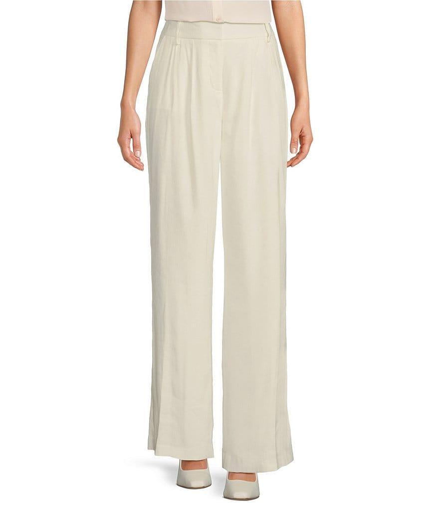 Calvin Klein Stretch Linen Blend High Rise Wide Leg Pants product image