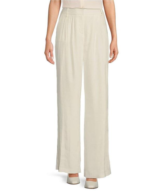 Calvin Klein Stretch Linen Blend High Rise Wide Leg Pants Product Image