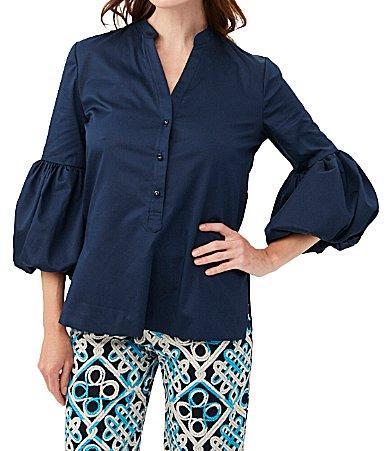 Trina Turk Freshwater Organic Cotton Stand Collar 34 Balloon Sleeve Top Product Image