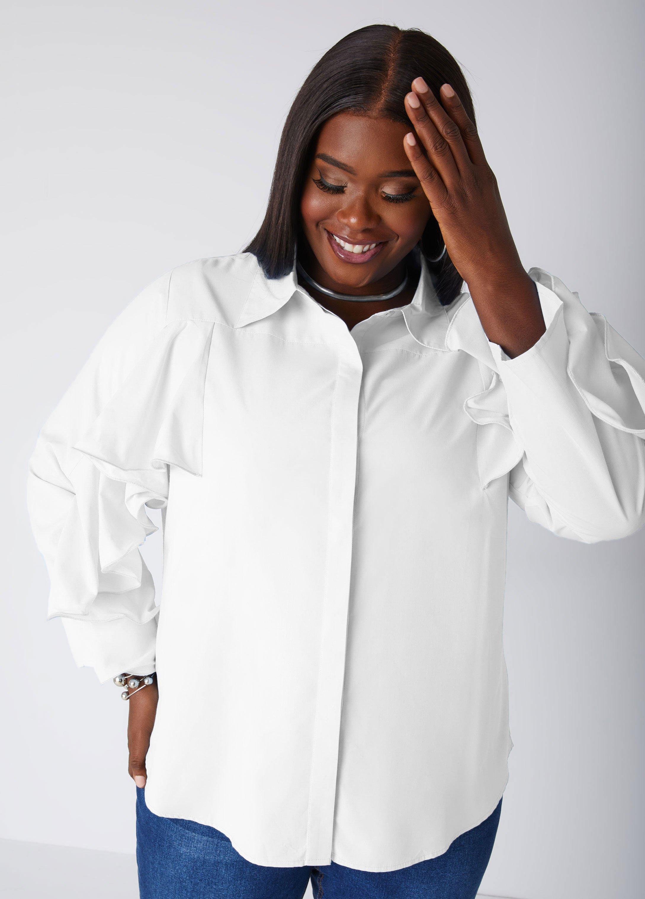 Ruffle Trimmed Collared Shirt Product Image