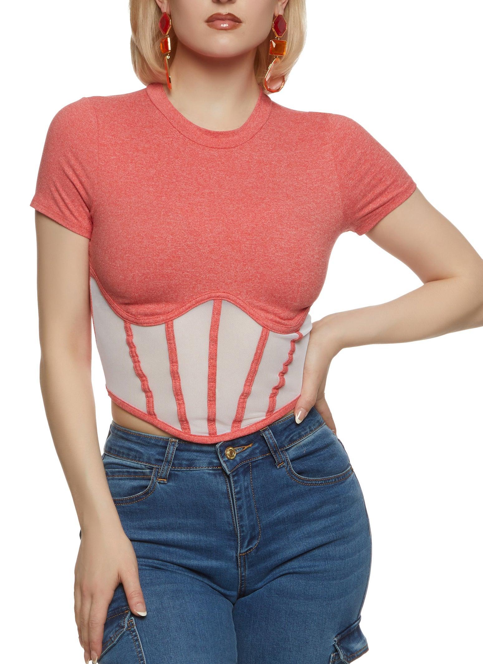 Womens Mesh Bustier Cropped Tee Product Image