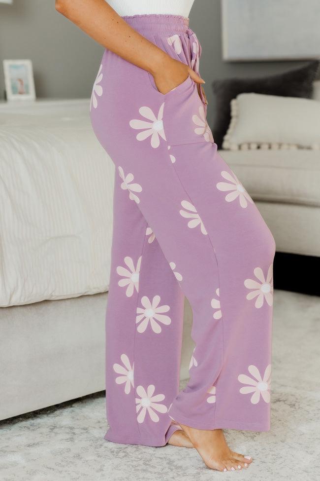 Don't Let Me Down Purple Flower Lounge Wide Leg Pant FINAL SALE Product Image