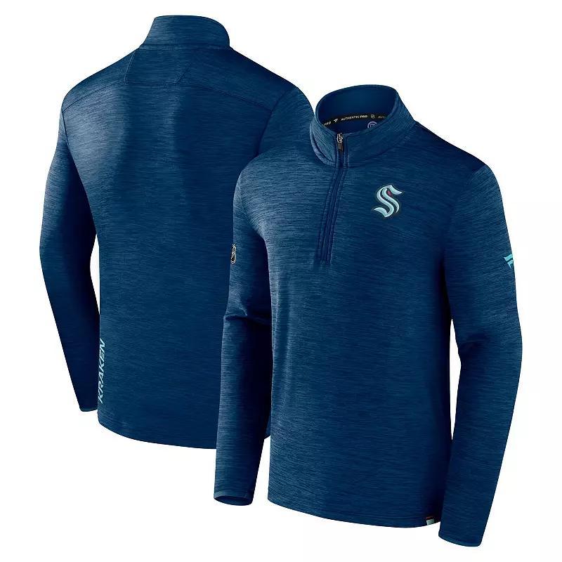 Mens Fanatics Branded  Heather Royal Vancouver Canucks Authentic Pro Quarter-Zip Pullover Top Product Image