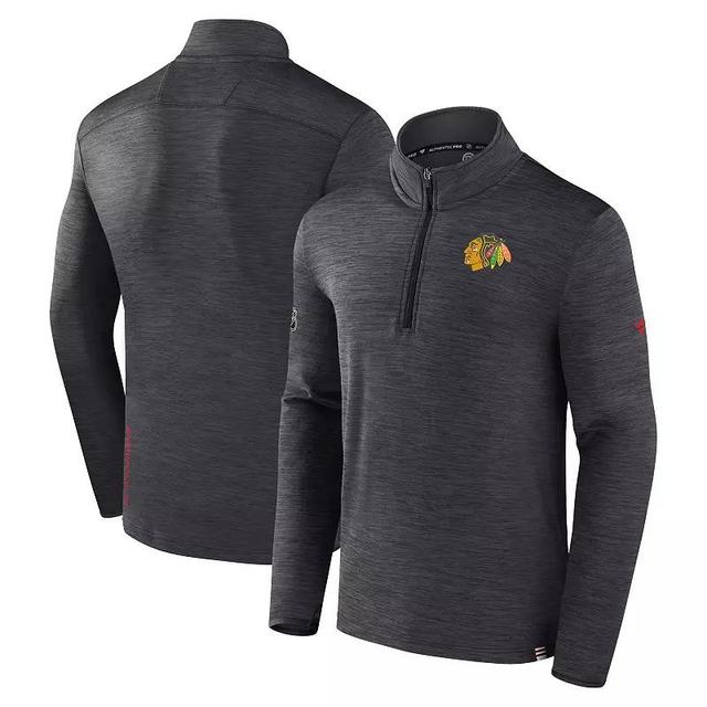 Mens Fanatics Branded Heather Charcoal Arizona Coyotes Authentic Pro Quarter-Zip Pullover Top Product Image