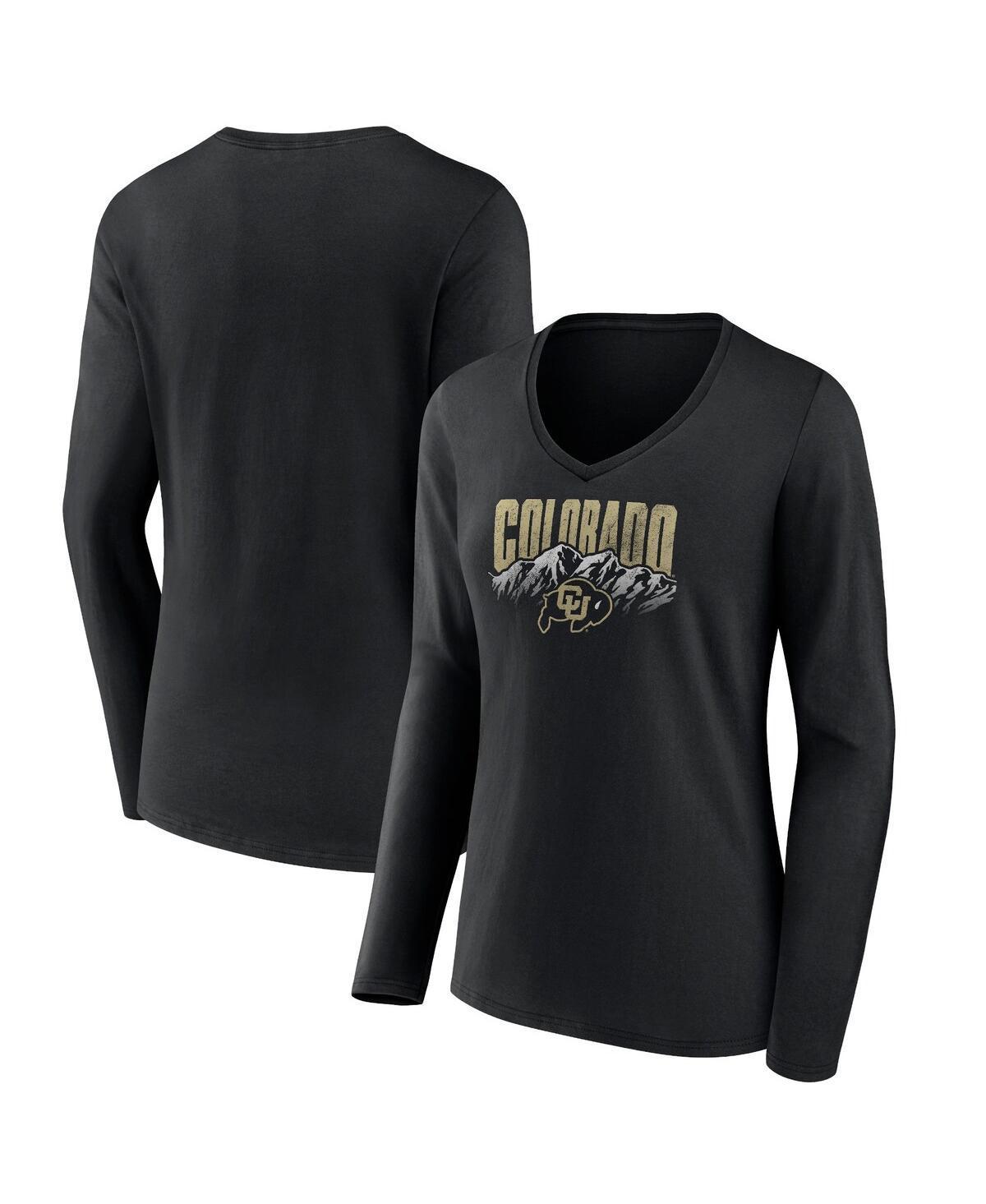 Womens Fanatics Black Distressed Colorado Buffaloes Rocky Mountains Long Sleeve V-Neck T-shirt Product Image