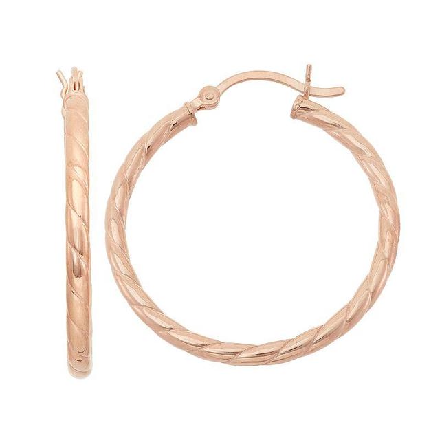 Jordan Blue 14k Rose Gold Over Silver Textured Rope Hoop Earrings, Womens, Pink Product Image