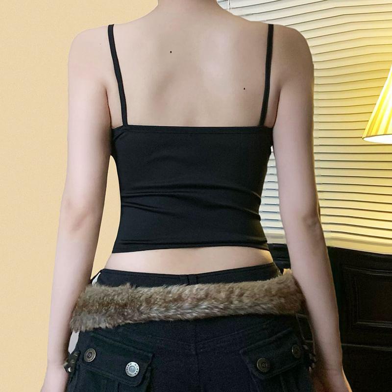 Lace-Trim Leopard Print Paneled Slim-Fit Crop Cami Top Product Image