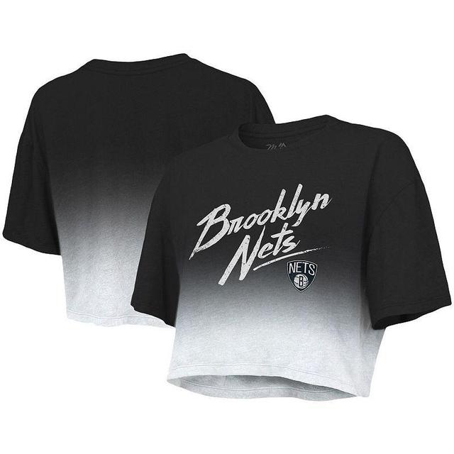 Womens Majestic Threads Black Brooklyn Nets Dirty Dribble Tri-Blend Cropped T-shirt - Black Product Image