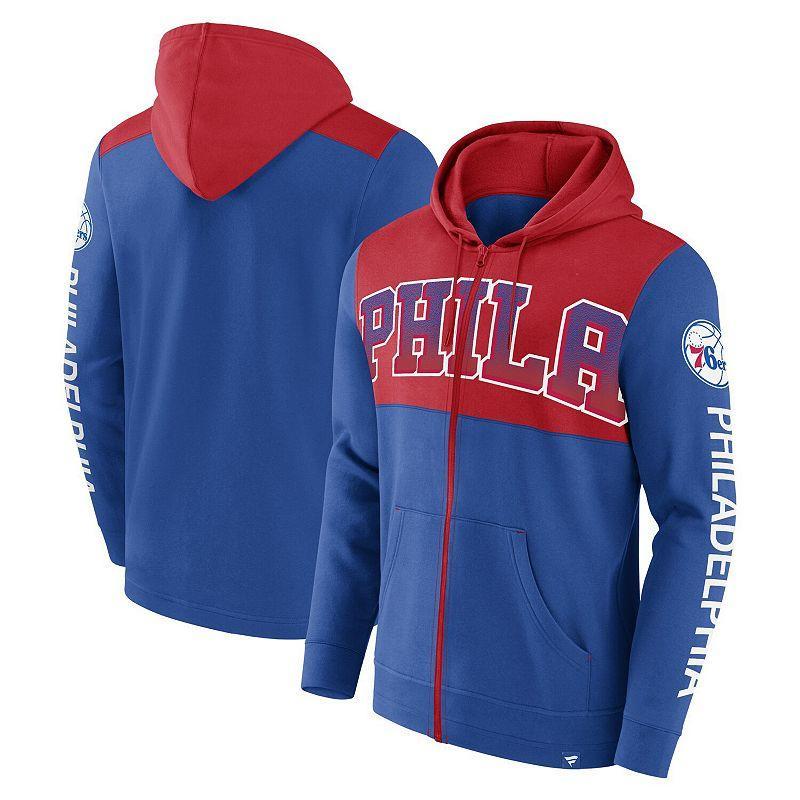 Mens Fanatics Branded Royal/Red Philadelphia 76ers Skyhook Colorblock Full-Zip Hoodie Product Image