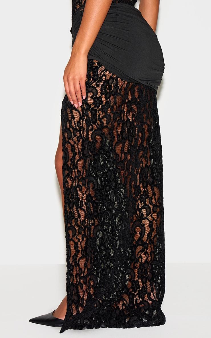 Black Velvet Lace Wrap Detail Maxi Skirt Product Image