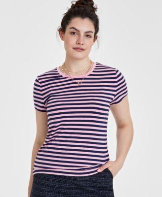 On 34th Womens Striped Cap-Sleeve T-Shirt, Created for Macys Product Image