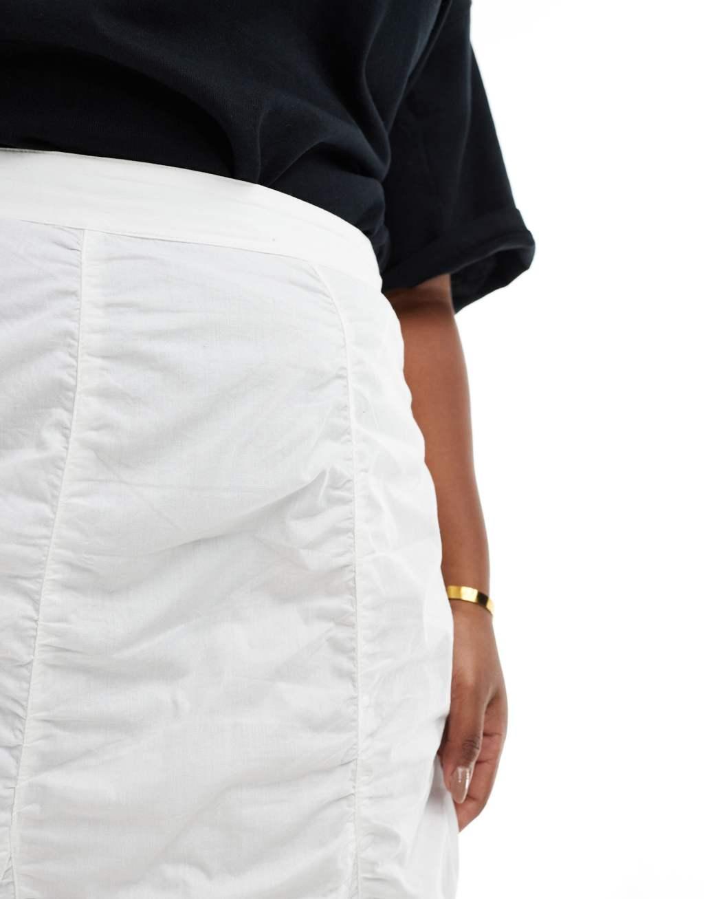 COLLUSION Plus western ruched tiered midi skirt in white Product Image