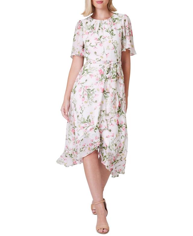 Women's Printed Flutter-Sleeve Faux-Wrap Dress Product Image