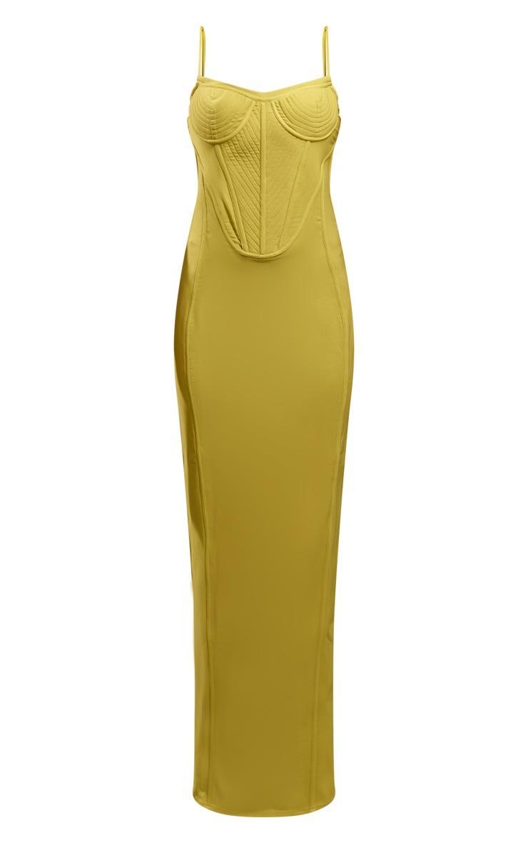 Chartreuse Textured Corset Strappy Midaxi Dress Product Image