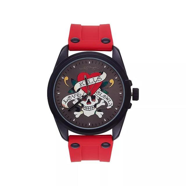 Ed Hardy Singles Mens Skull Print Dial/Matte Red Silicone Strap Analog Watch Product Image