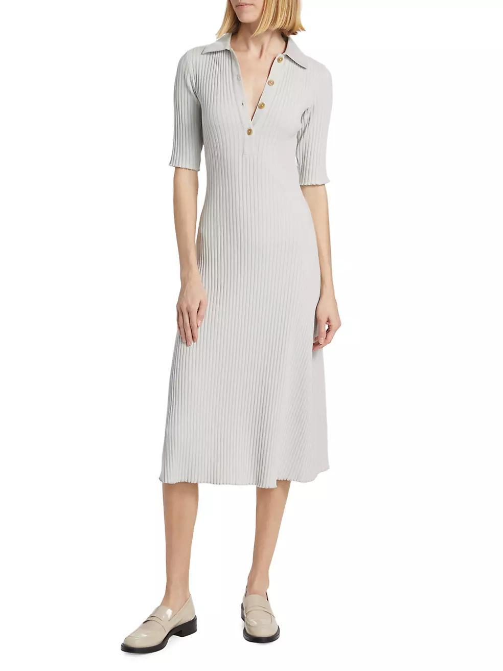 Rib-Knit Polo Midi-Dress Product Image