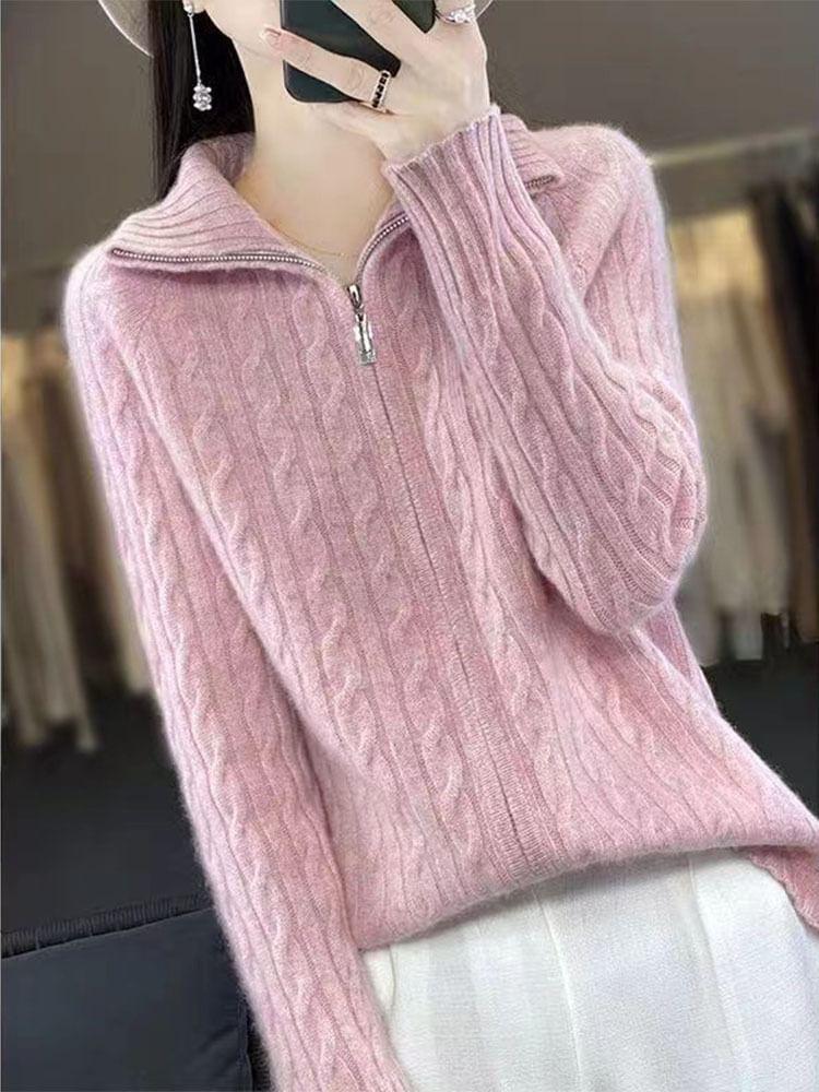 Turtleneck Cable Knit Zip Cardigan Product Image