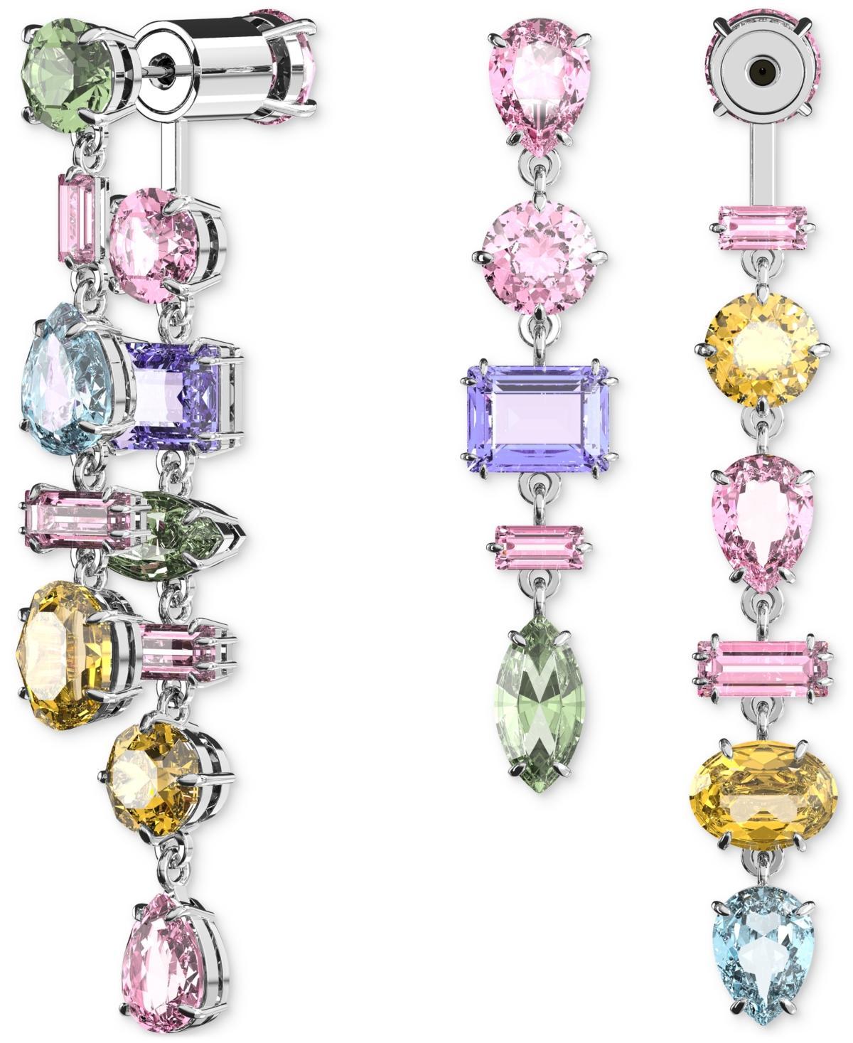 Swarovski Gema Multicolor Mixed Cut Linear Front to Back Earrings in Rhodium Plated Product Image