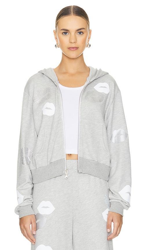 Lachelle Crystal Multi Lips Crop Zip Up Hoodie Product Image