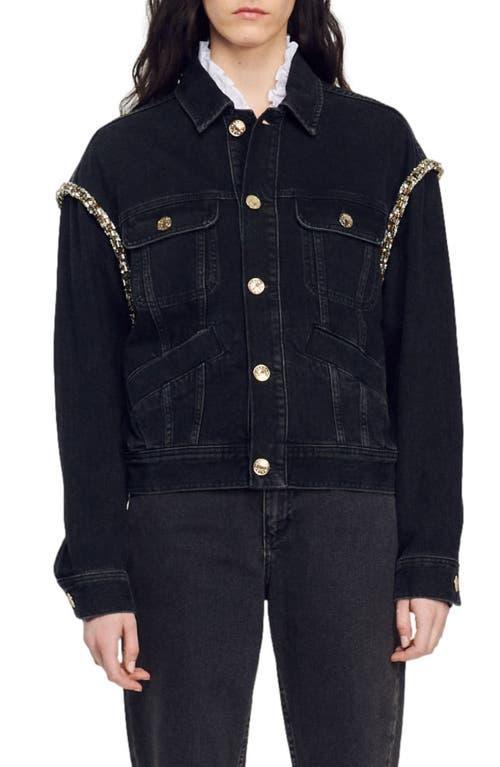 sandro Paloma Rhinestone Seam Denim Jacket Product Image