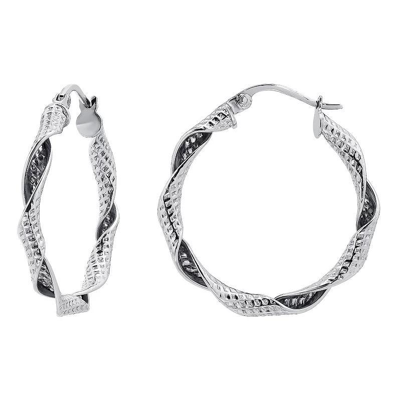 Aleure Precioso Sterling Silver 25 mm Textured & Polished Ribbon Twist Hoop Earrings, Womens Product Image