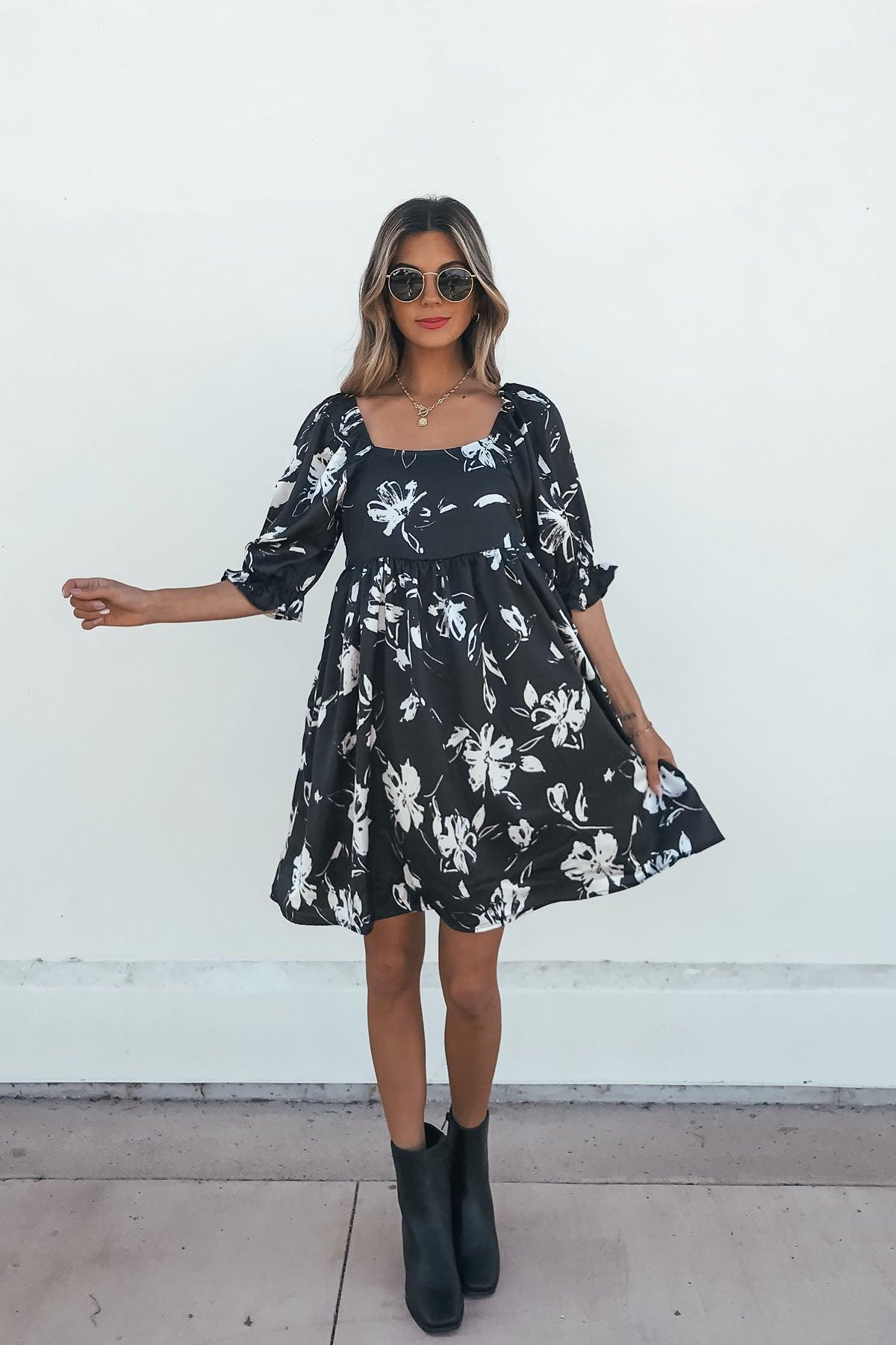 Stacey Black Floral Mini Dress Product Image