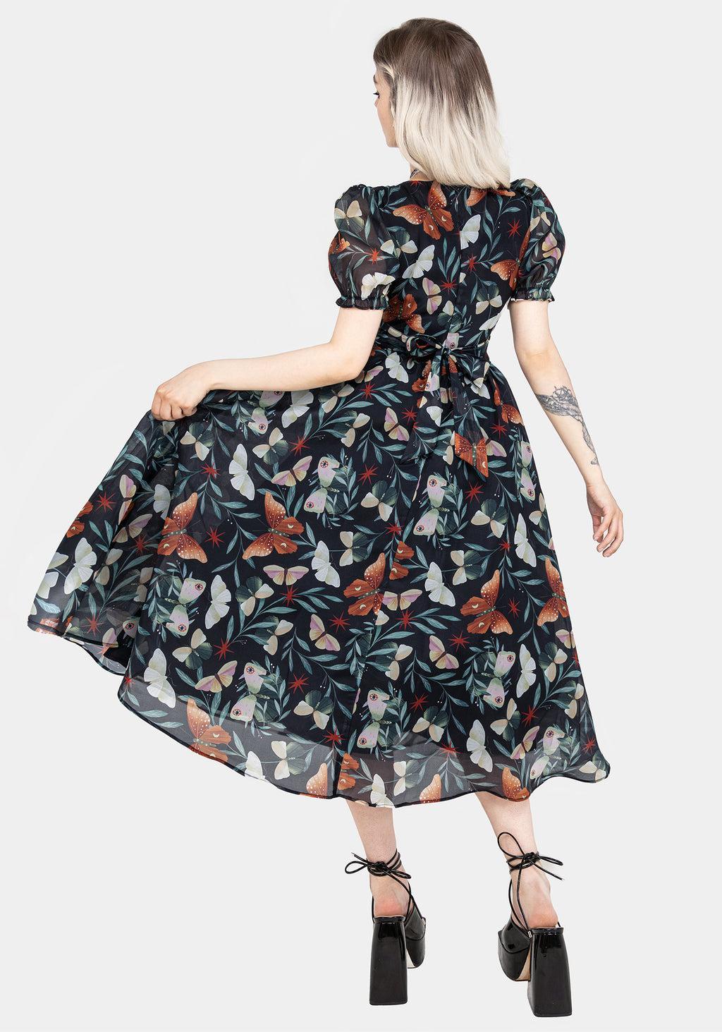 Mariposa Puff Sleeve Organza Midi Dress Product Image