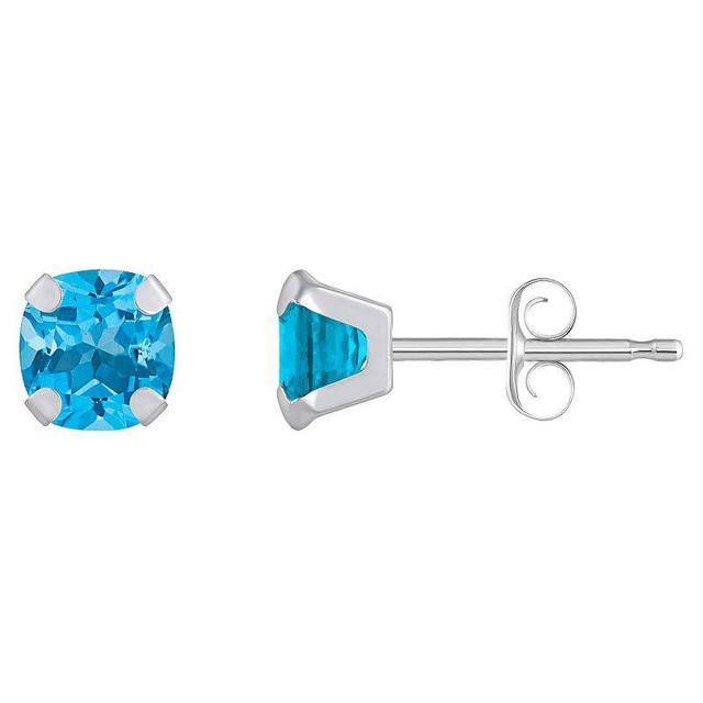 Celebration Gems 10k Gold Cushion Swiss Blue Topaz Stud Earrings, Womens Product Image