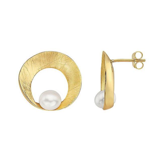 14k Gold Over Sterling Silver Freshwater Cultured Pearl Round Stud Earrings, Womens, Gold Tone Product Image