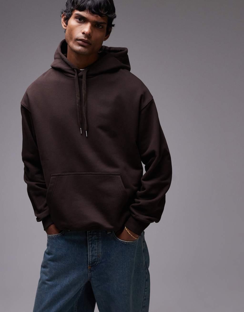 ARKET relaxed terry hoodie in dark brown Product Image