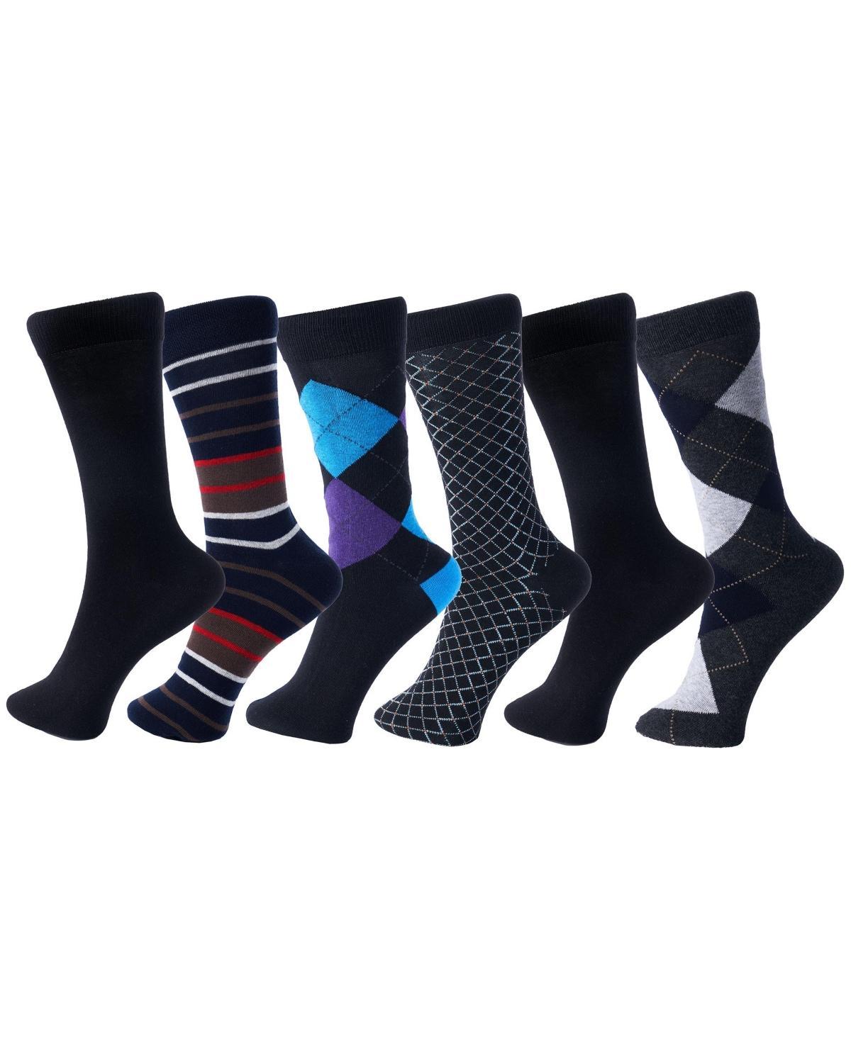 Alpine Swiss 6 Pack Mens Cotton Dress Socks Mid Calf Argyle Pattern Solids Set Product Image