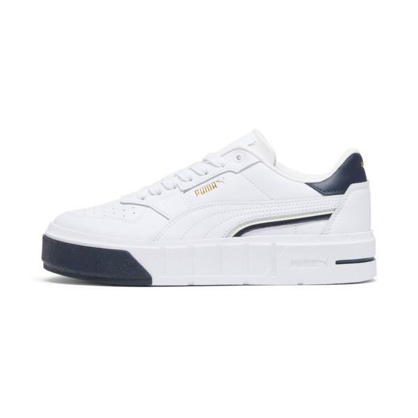 PUMA Cali Court Classics Women's Sneakers in White/Gold/Cool Dark Grey Product Image