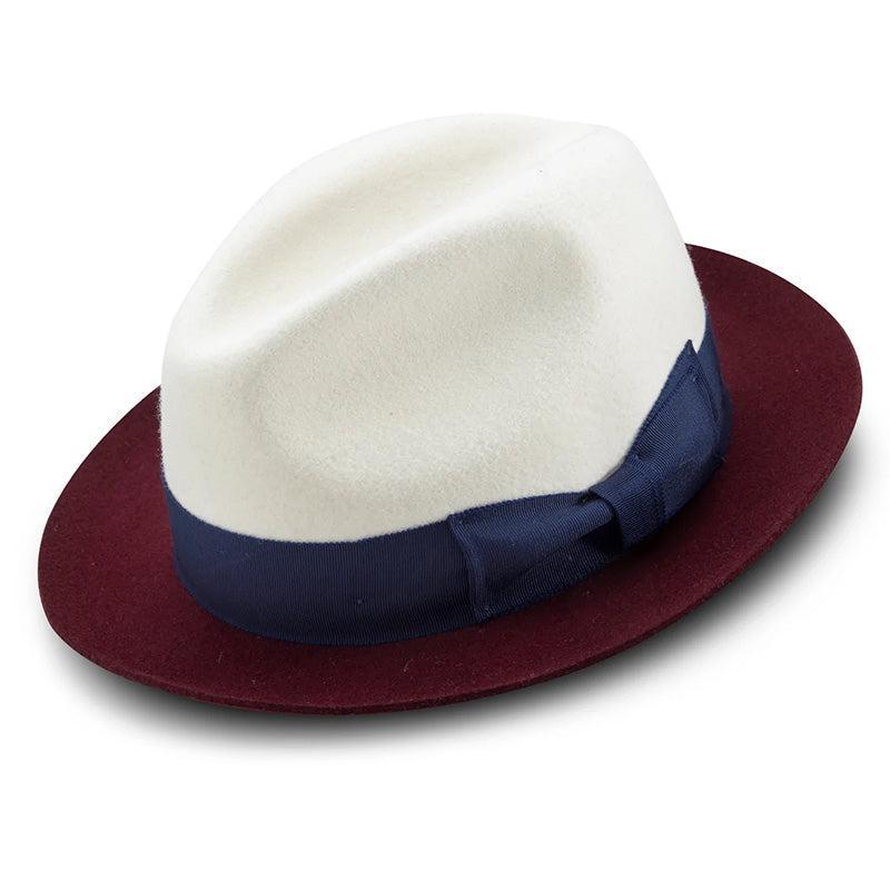 White Wool Felt Hat 2 ¼" Wide Burgundy Brim Product Image