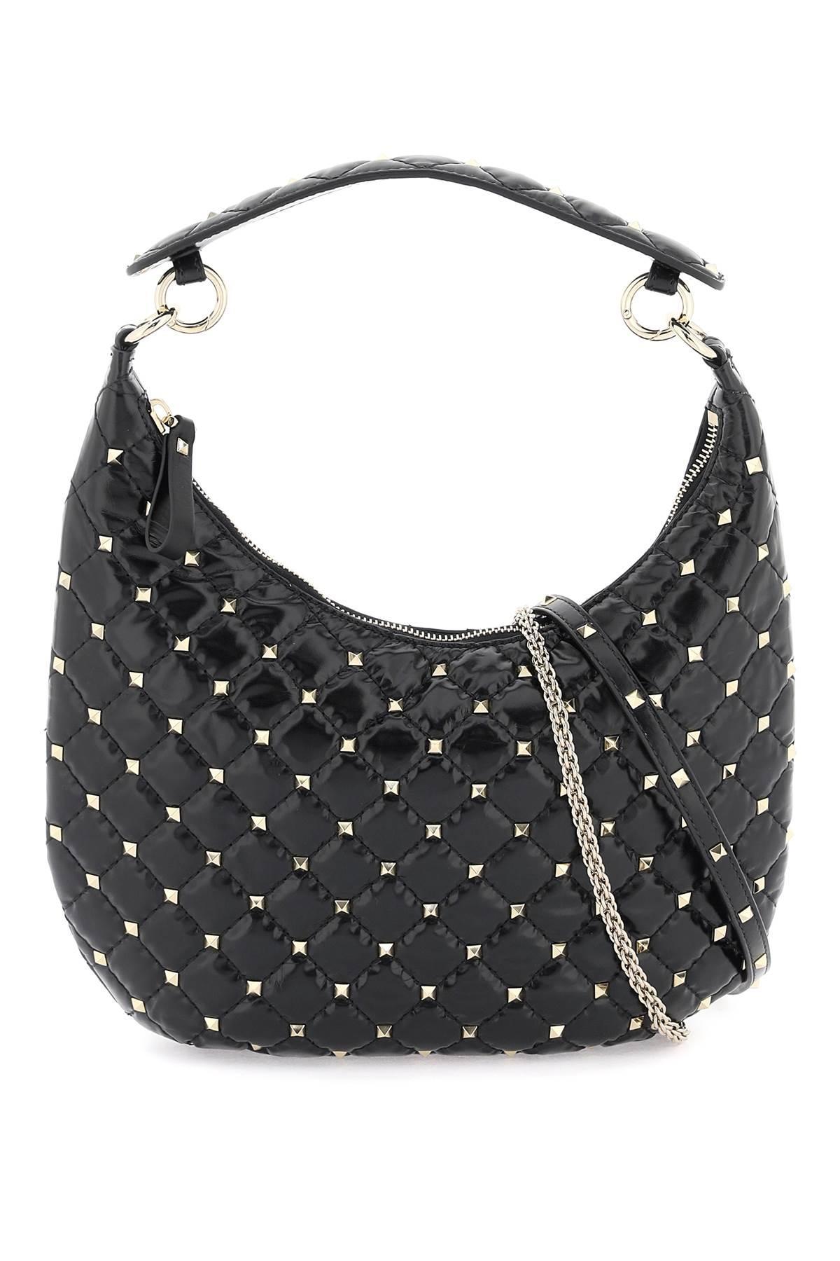 VALENTINO GARAVANI Rockstud Spike Leather Hobo Bag In Black Product Image