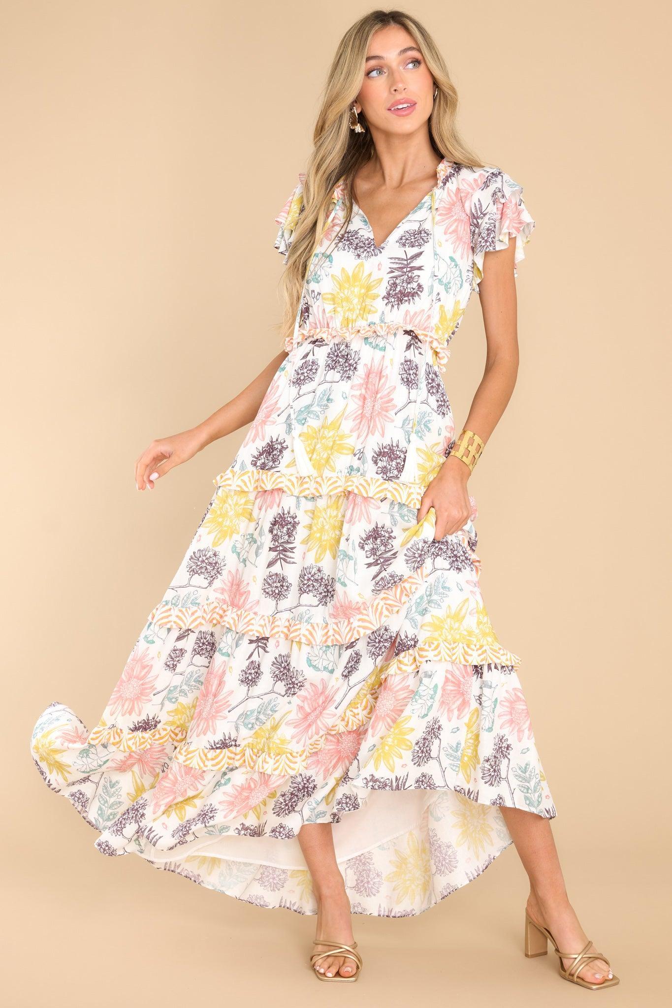 Aura If You Dare Ivory Multi Floral Print Maxi Dress Product Image