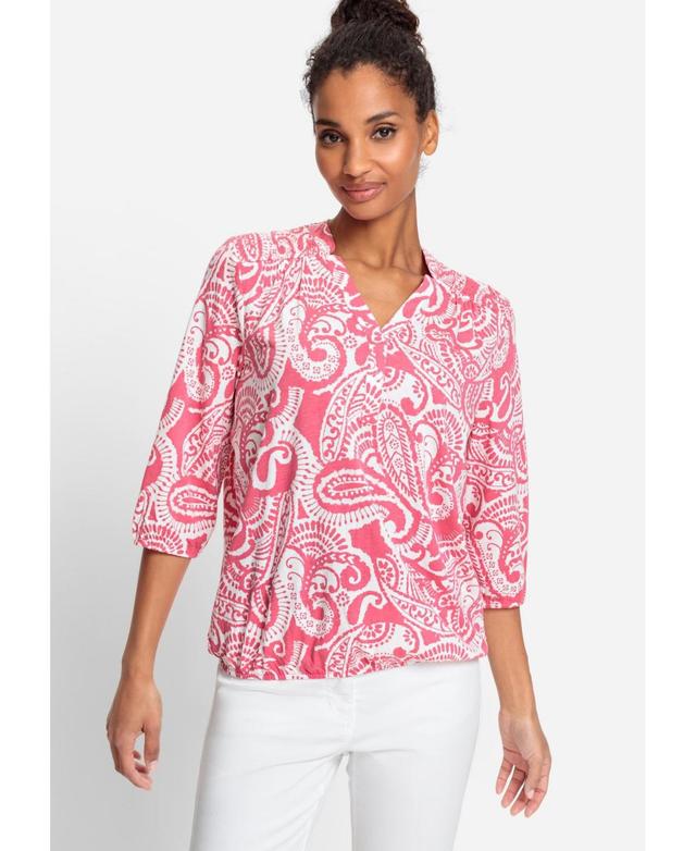 Olsen Womens Cotton Blend 3/4 Sleeve Paisley Print Tunic Tee Product Image