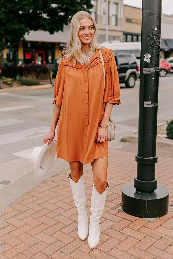 Falling Leaves Button Down Mini Dress in Pumpkin Product Image